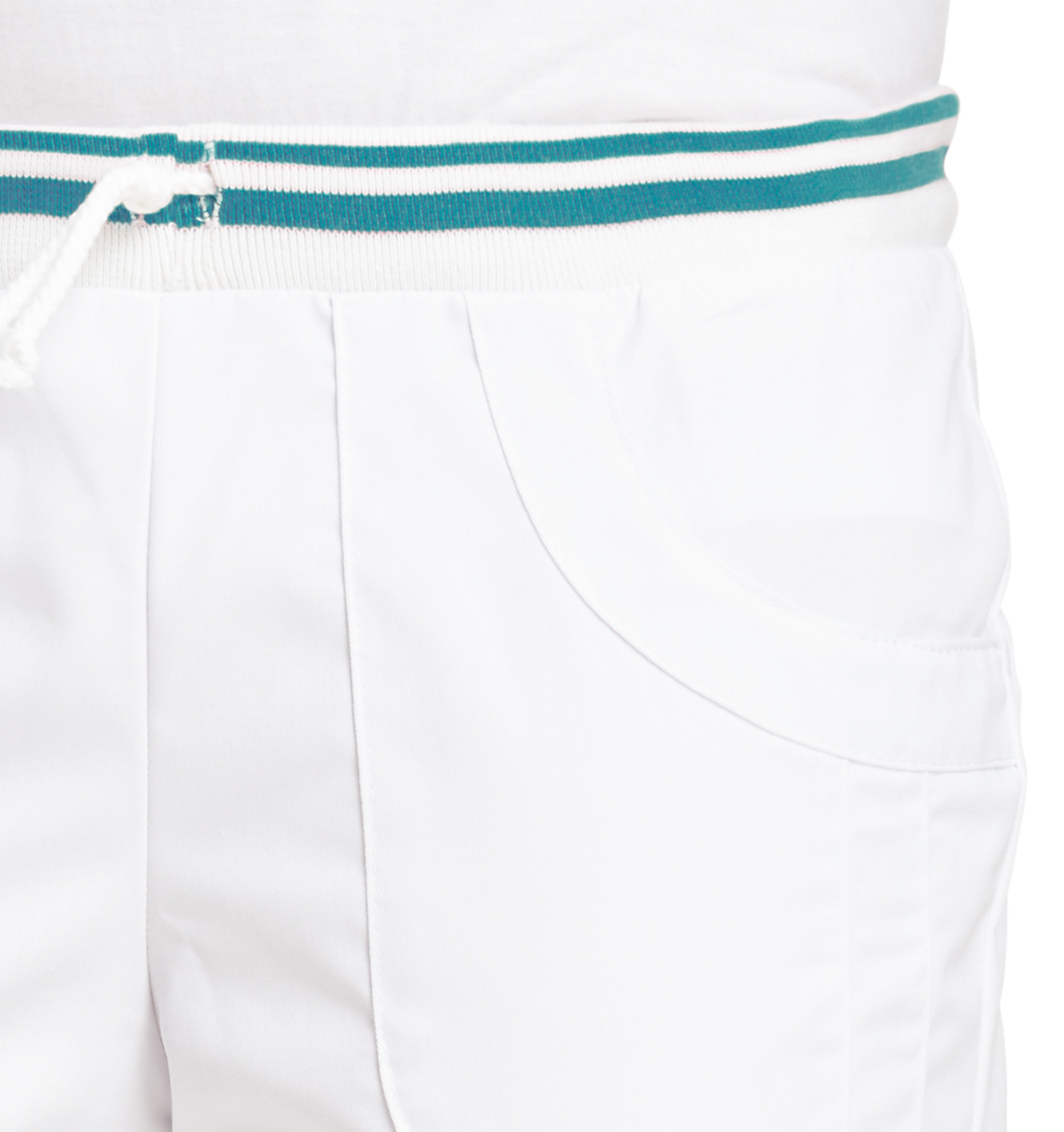 LEIBER-Jobwear, Damen-Arbeits-Berufs-Hose, Bundhose, weiß/ petrol