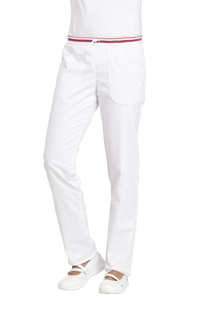 LEIBER-Jobwear, Damen-Arbeits-Berufs-Hose, Bundhose, weiß/ beere