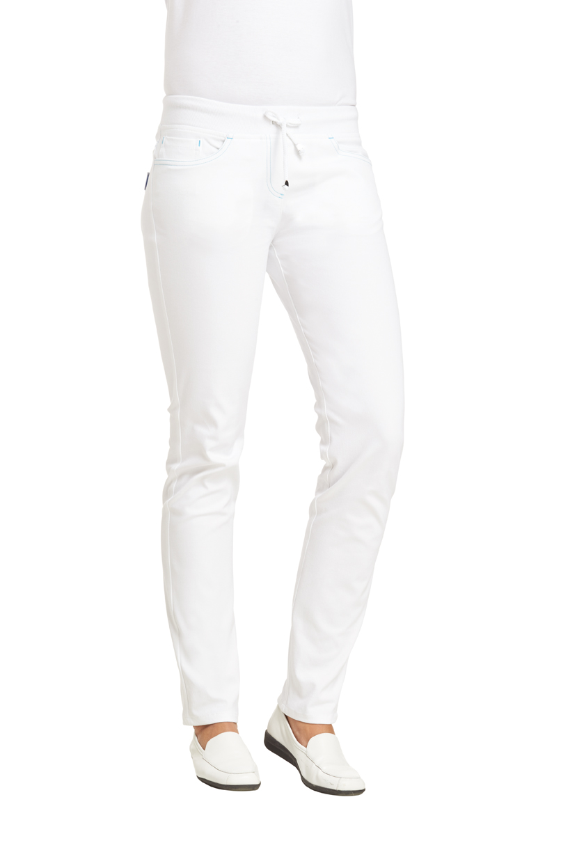 LEIBER-Jobwear, Damen-Arbeits-Berufs-Hose, Bundhose, Länge ca. 80 cm, ca. 270 g/m², weiß/türkis
