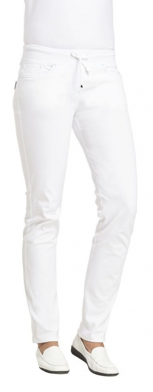 LEIBER-Jobwear, Damen-Arbeits-Berufs-Hose, Bundhose,  Länge ca. 88 cm, ca. 270 g/m², weiß/türkis