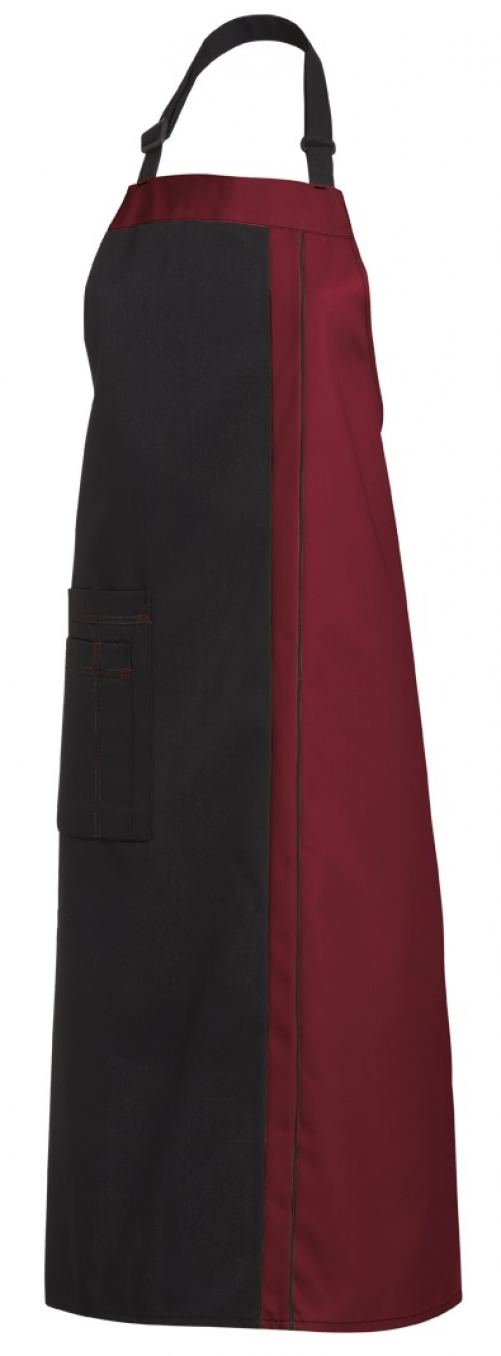 LEIBER-Jobwear, Latzschürze, Arbeits-Berufs-Schürze, Vorbinder, 100 cm, schwarz/bordeaux