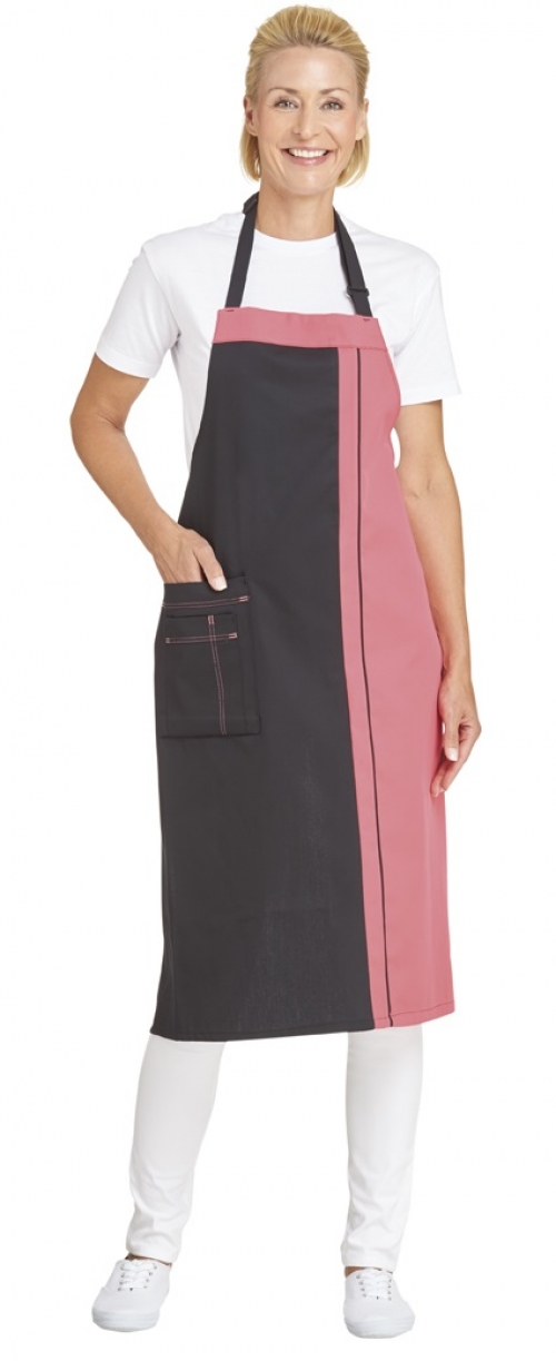 LEIBER-Jobwear, Latzschürze, Arbeits-Berufs-Schürze, Vorbinder, 100 cm, schwarz/dunkelrosa
