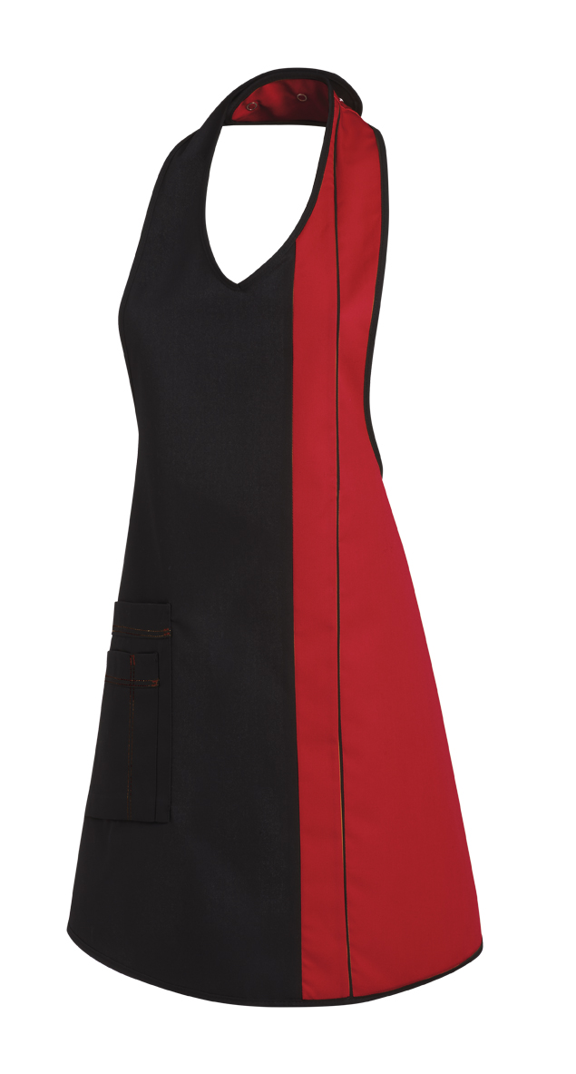 LEIBER-Jobwear, Damen-Latzschürze, Arbeits-Berufs-Schürze,  Vorbinder, ca. 215g/m², schwarz/rot