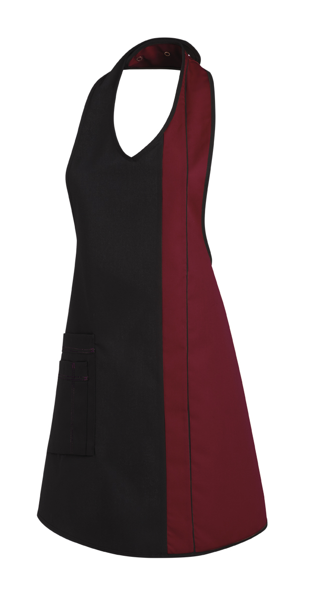 LEIBER-Jobwear, Damen-Latzschürze, Arbeits-Berufs-Schürze, Vorbinder, ca. 215g/m², schwarz/bordeaux