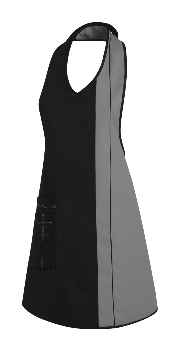 LEIBER-Jobwear, Damen-Latzschürze, Arbeits-Berufs-Schürze, Vorbinder, ca. 215g/m², schwarz/silbergrau