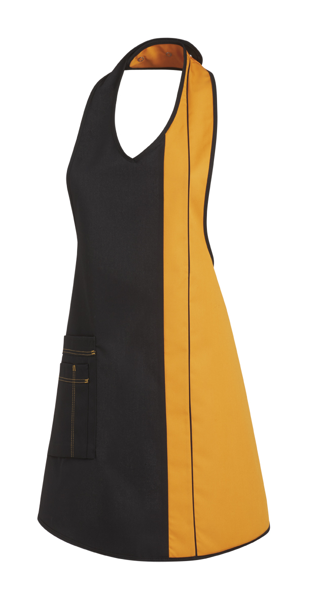 LEIBER-Jobwear, Damen-Latzschürze, Arbeits-Berufs-Schürze, Vorbinder, ca. 215g/m², schwarz/sun
