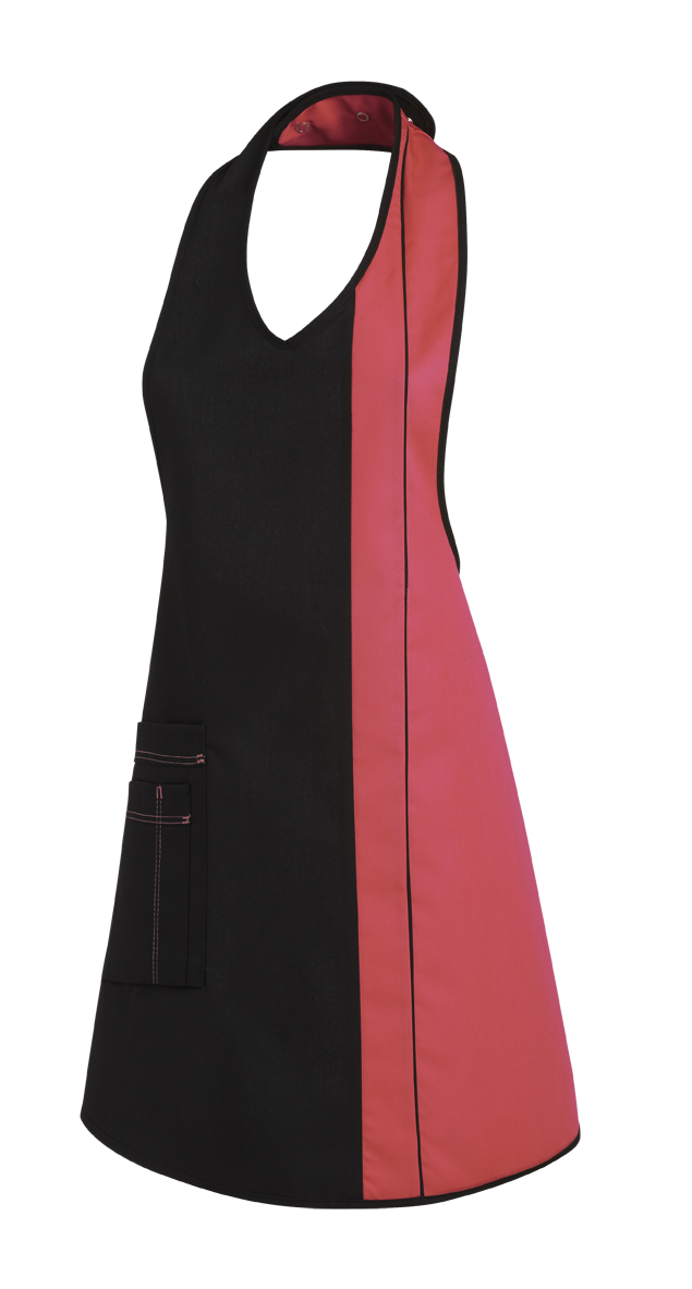 LEIBER-Jobwear, Damen-Latzschürze, Arbeits-Berufs-Schürze, Vorbinder, ca. 215g/m², schwarz/dunkelrosa