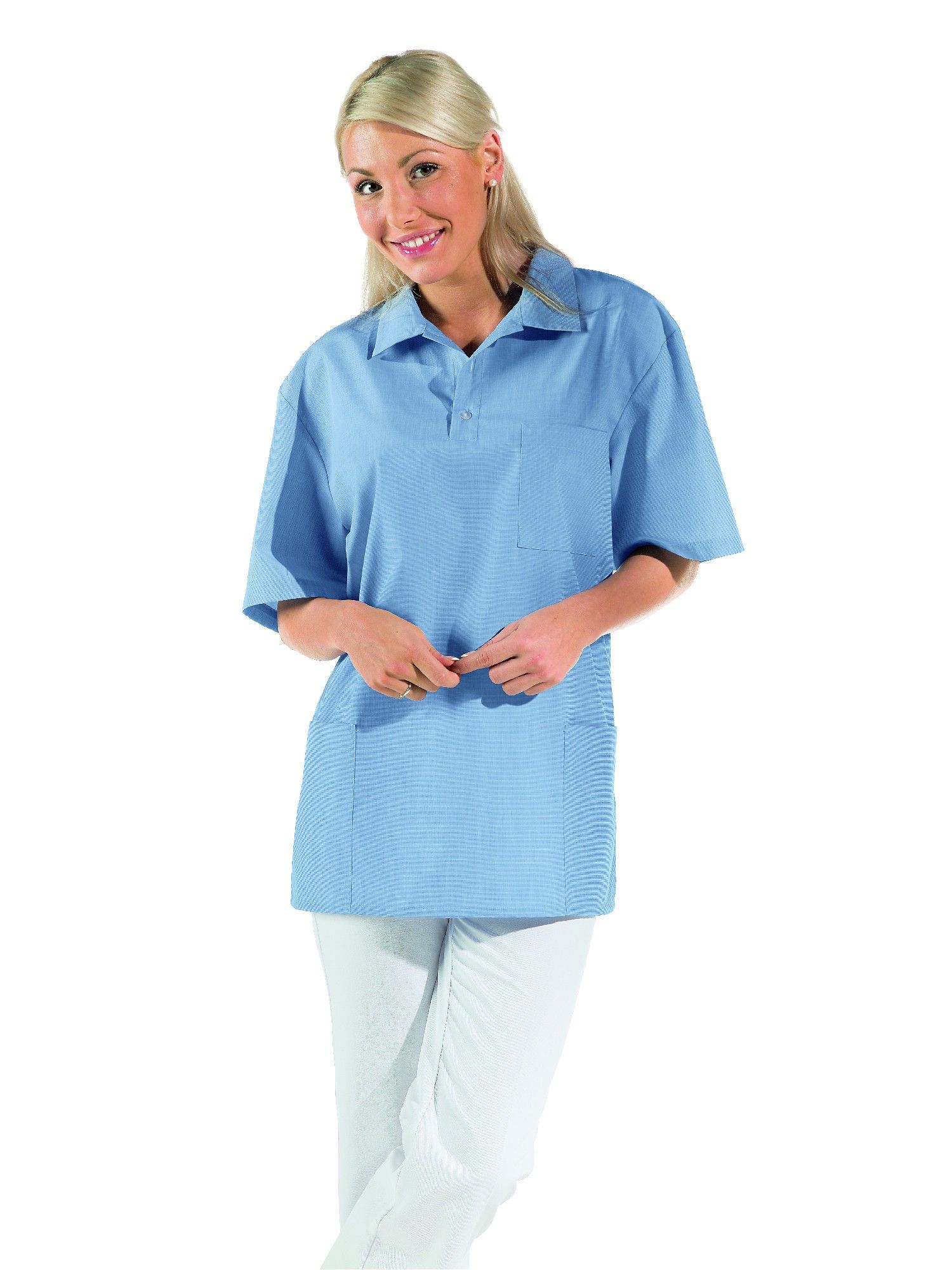LEIBER Bluse Hemd Gastronomiekleidung Cateringkleidung Arbeitsshirt Berufsshirt 1 2 Arm hellblau