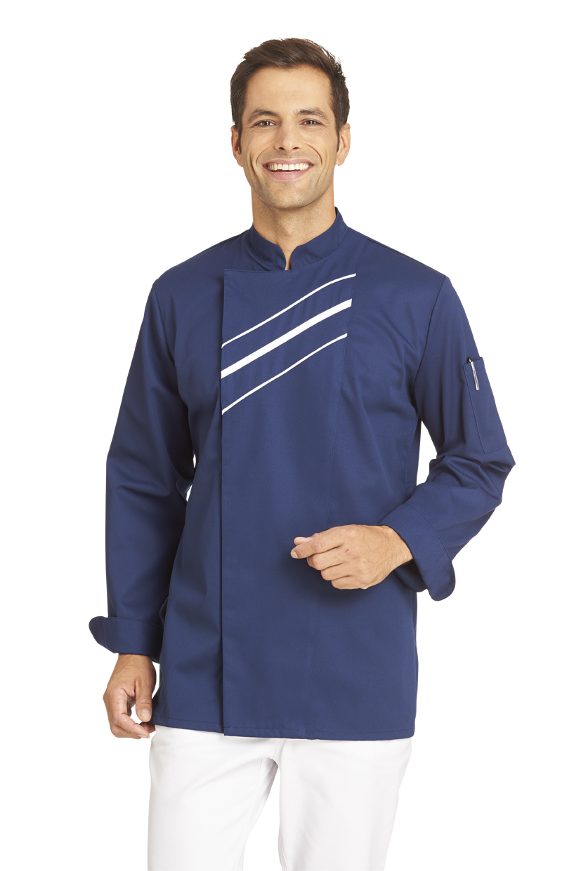 LEIBER-Jobwear, Kochjacke, 3-fache Kontrastpaspelierung, blau
