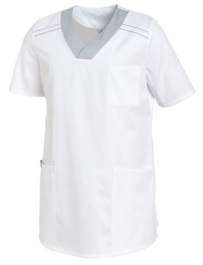 LEIBER-Jobwear, Schlupfkasack, kurzarm, unisex, weiss/silbergrau