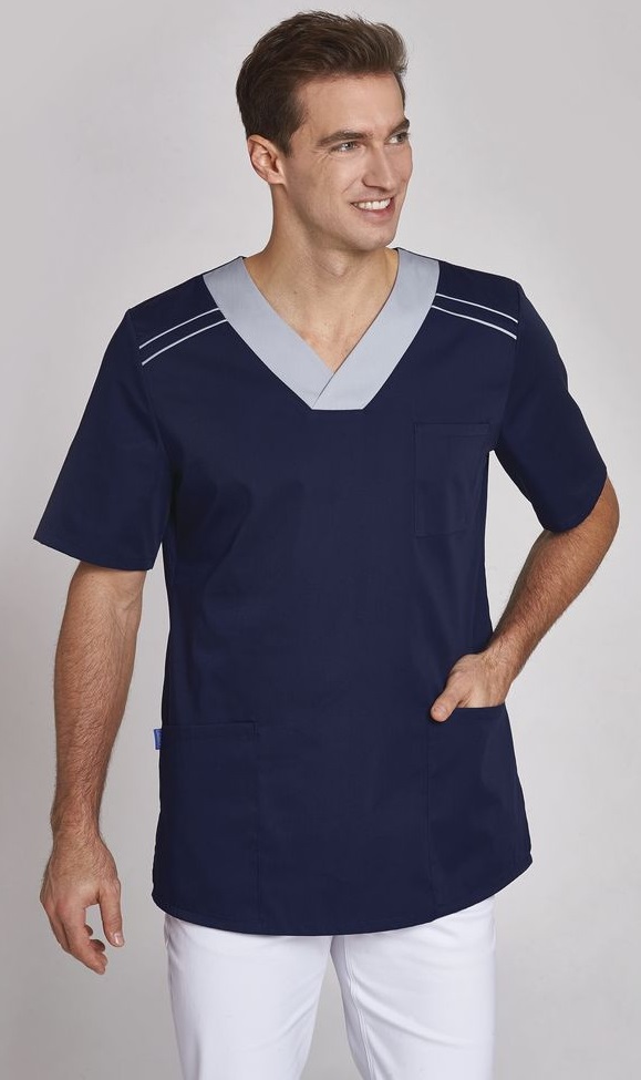 LEIBER-Jobwear, Schlupfkasack, kurzarm, unisex, marine/silbergrau