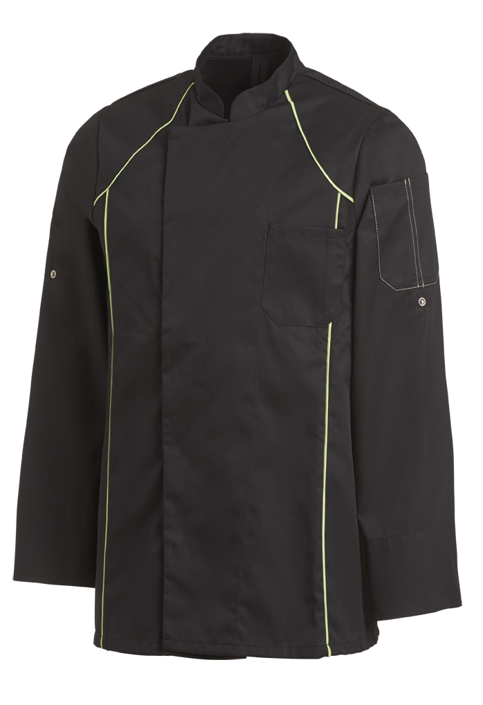 LEIBER-Jobwear, Kochjacke mit Paspelierung, schwarz/hellgrün