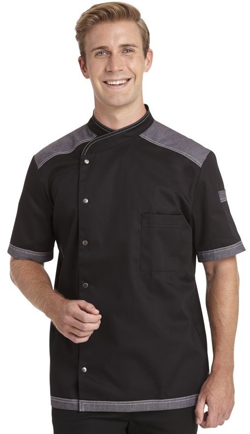 LEIBER-Jobwear, Herren-Kochjacke, ca. 190g/m², schwarz/jeansgrau