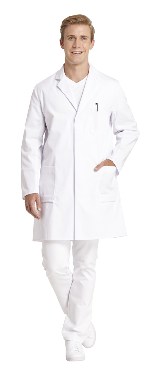 LEIBER-Jobwear, Herren-Arbeits-Mantel, Berufsmantel, Kittel, verd. Druckknopfleiste, Kittel,  weiß
