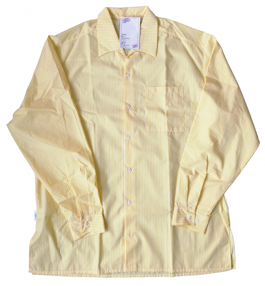 Gr.L LEIBER Hemd Bluse Gastronomiekleidung Cateringkleidung Arbeitsshirt Berufsshirt 1 1 Arm gelb weiß