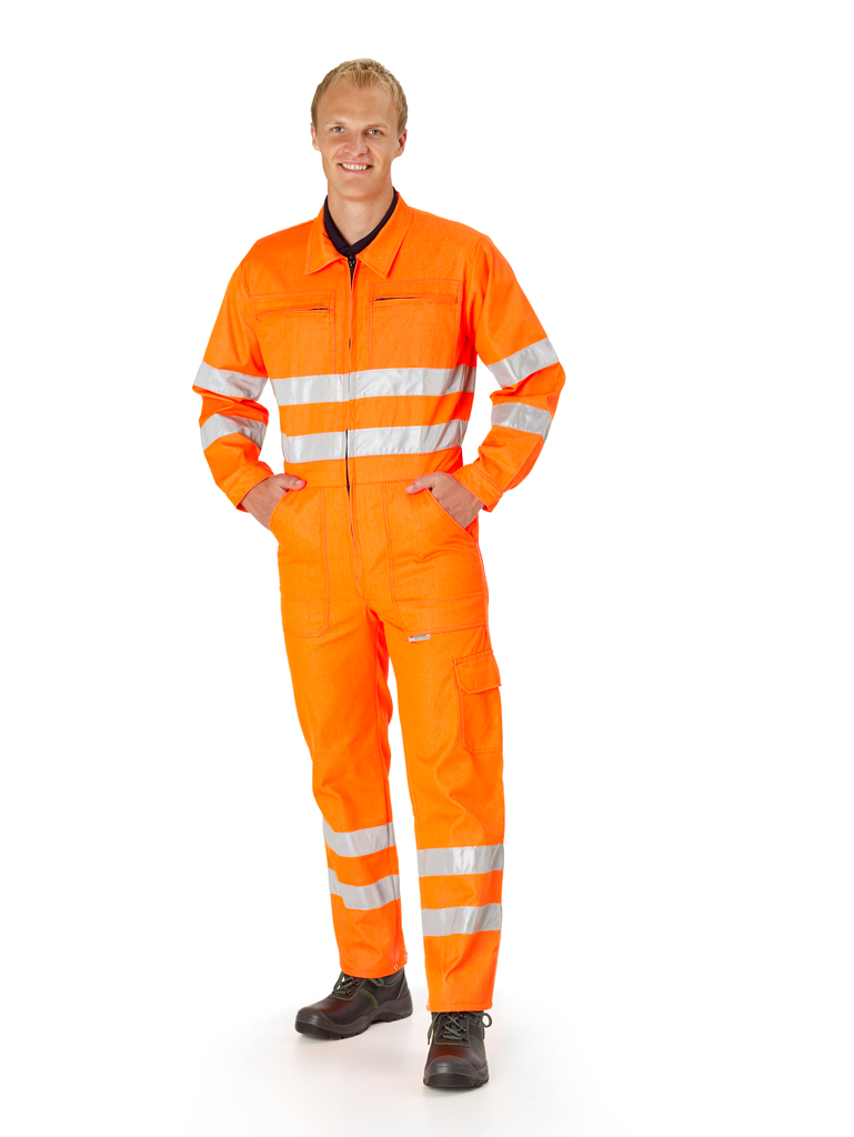 WATEX Warnschutz Overall Arbeitsoverall Warnkleidung leuchtorange grau 270g