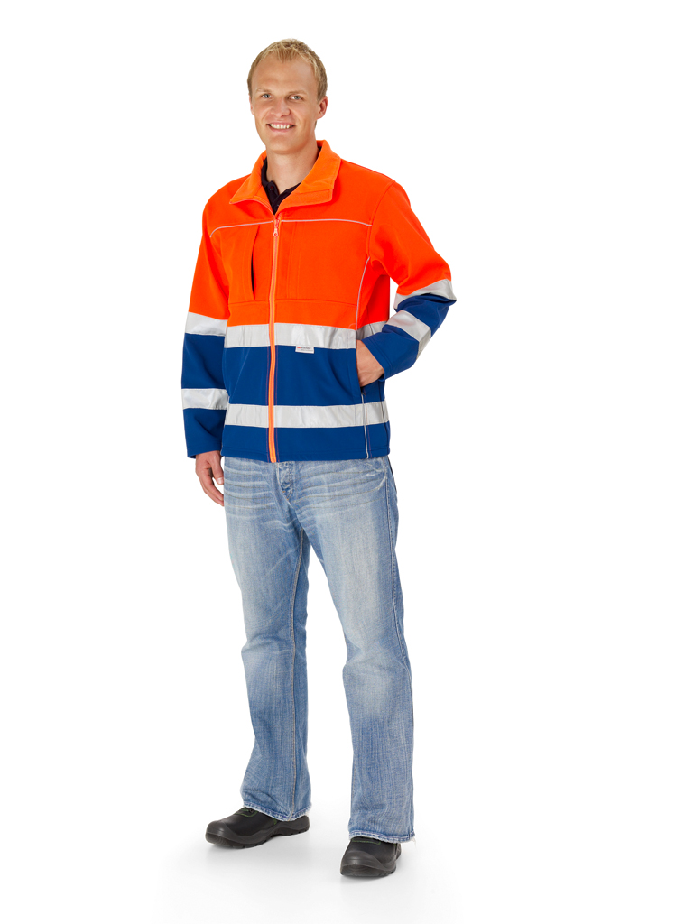 WATEX Warnschutz Softshelljacke Arbeitsjacke Warnkleidung leuchtorange marine blau