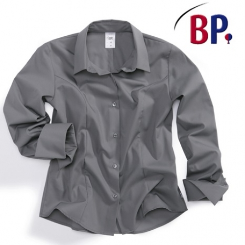 Gr.38 BP Damenbluse Gastronomiekleidung Cateringkleidung Arbeitsshirt Berufsshirt 3 4 Arm Hemdkragen Knopfverschluss mittelgrau