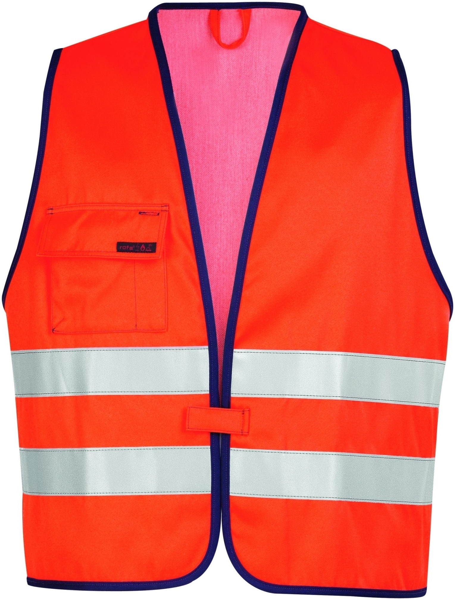Gr.II ROFA-Warnschutz, Warn-Weste, Multinormen, Flamm- und Hitzeschutz, leuchtorange/marine