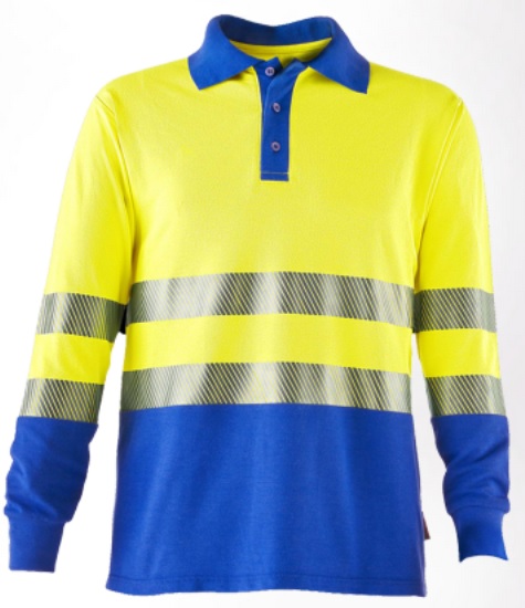 ROFA-Warnschutz, Warn-Poloshirt, langarm, Multinormen, ca. 220 g/m², leuchtgelb-kornblau