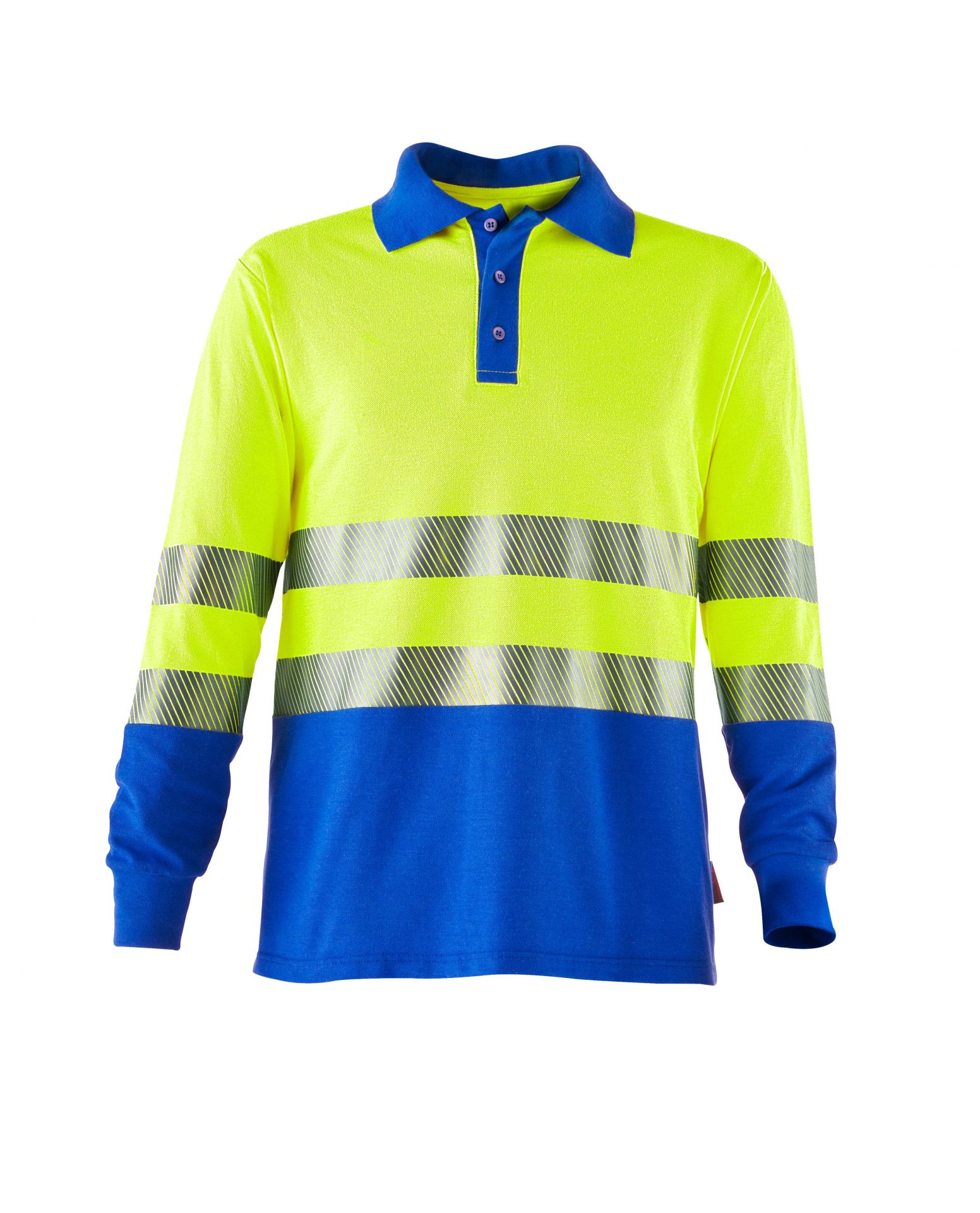 ROFA-Warnschutz, Warn-Poloshirt, langarm, Multinormen, ca. 220 g/m², leuchtgelb-kornblau