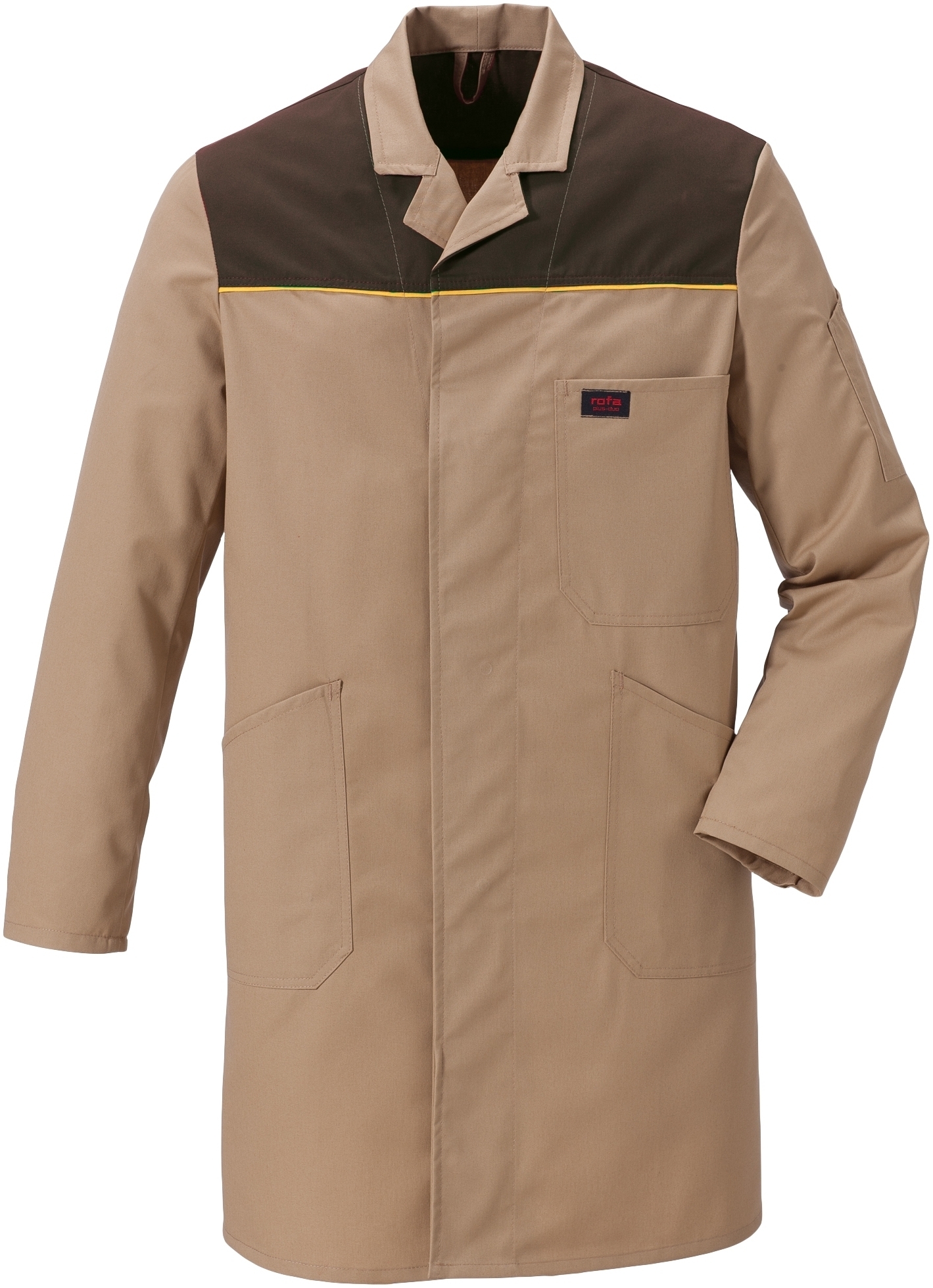 Gr.46 ROFA Berufsmantel Berufskittel Arbeitskittel Arbeitsmantel Schutzmantel Duo khaki dunkelbraun ca 220 g