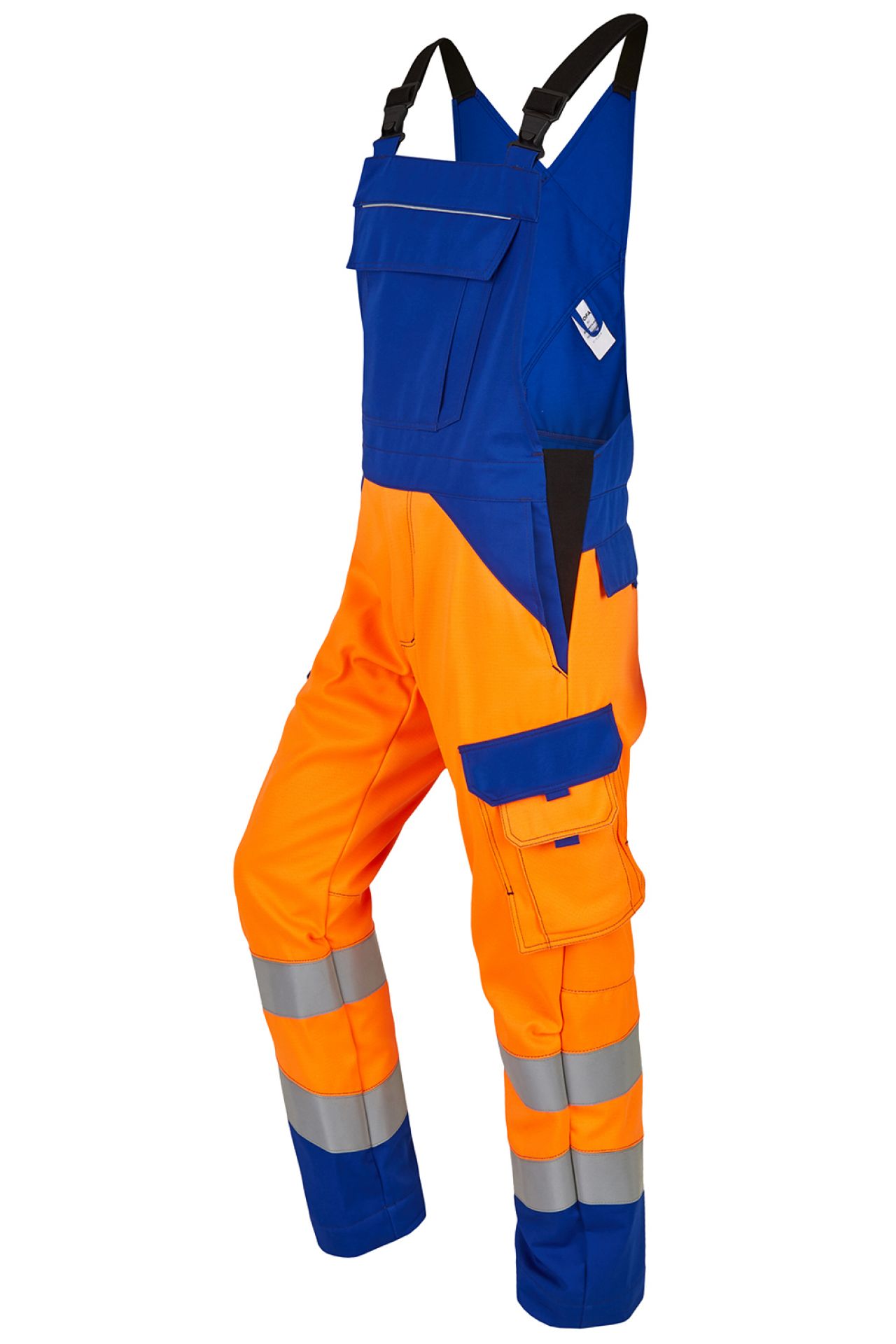 ROFA-Warnschutz, Warn-Latzhose, Multi 7, leuchtorange/kornblau