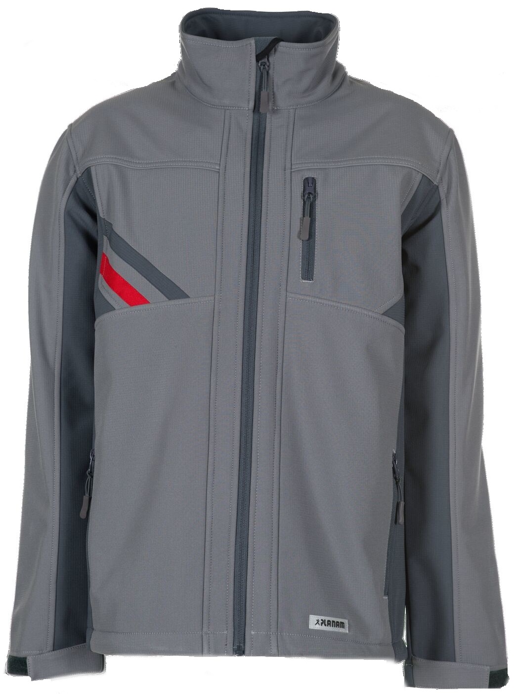 PLANAM-Kälteschutz, Winter-Softshell-Arbeits-Berufs-Jacke, Highline, zink/schiefer/rot