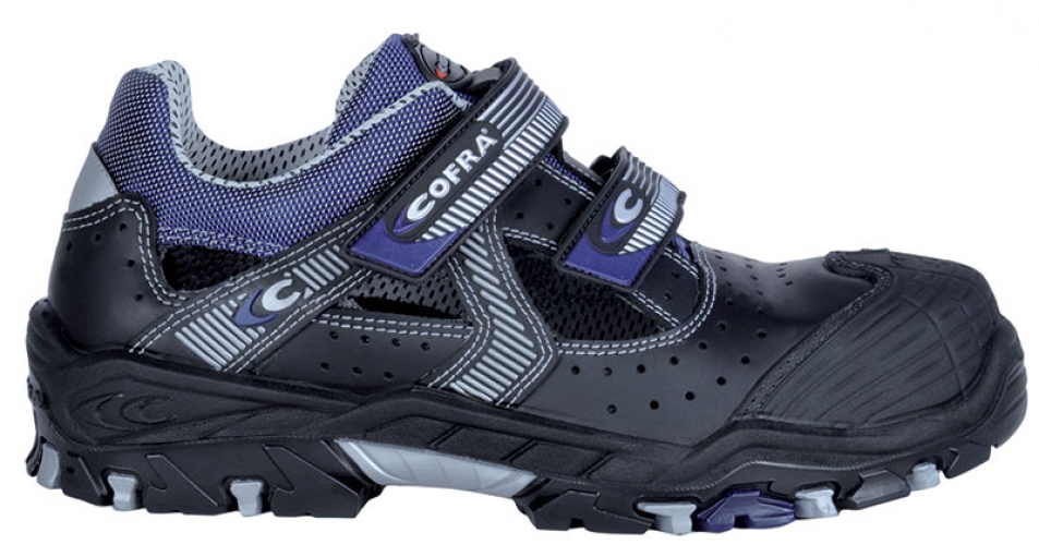 Gr.45 COFRA-Footwear, CONSTANTINE S1 P SRC-Arbeits-Berufs-Sicherheits-Sandalen, Klettverschlußsystem, schwarz