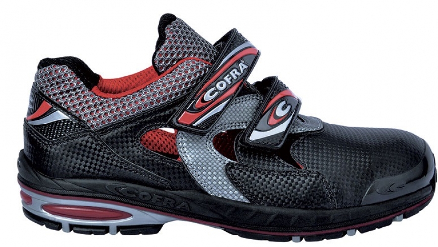 Gr.47 COFRA-Footwear, SURPLACE S1 P, SRC-Arbeits-Berufs-Sicherheits-Sandalen, schwarz/rot