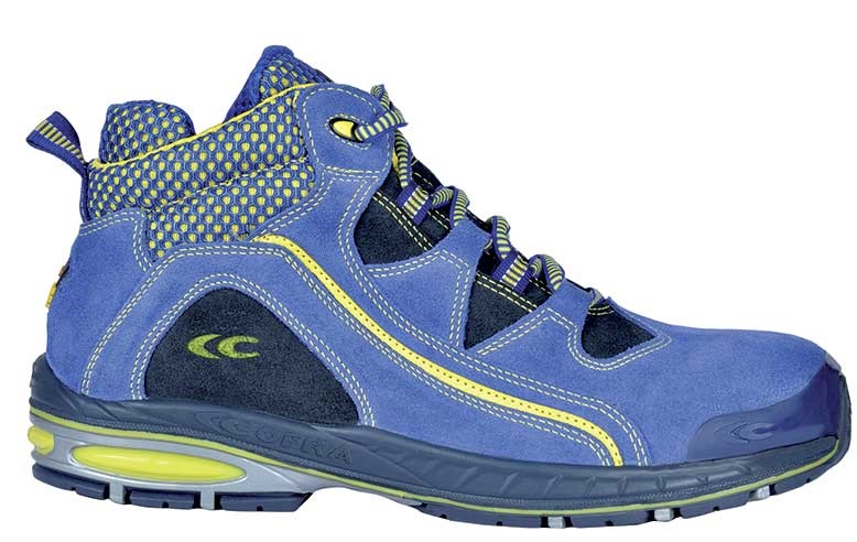 COFRA-Footwear, BOWLED, S1 P, SRC, Sicherheits-Arbeits-Berufs-Schuhe, Hochschuhe, blau/gelb