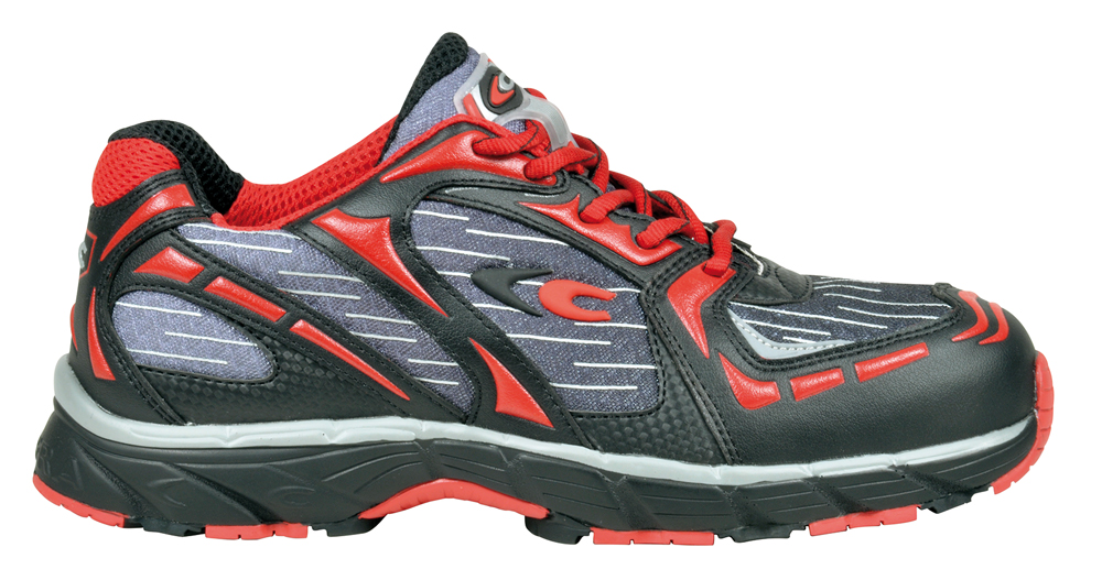 Gr.47 COFRA-Footwear, NEW MATRIX BLACK, S1 P, SRC, Sicherheits-Arbeits-Berufs-Schuhe, Halbschuhe, schwarz/rot
