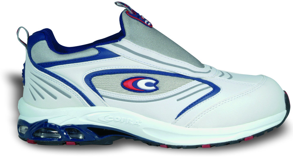 COFRA-Footwear, SHADOW S1 P, Sicherheits-Arbeits-Berufs-Schuhe, Halbschuhe, Jogging, weiß/blau/rot