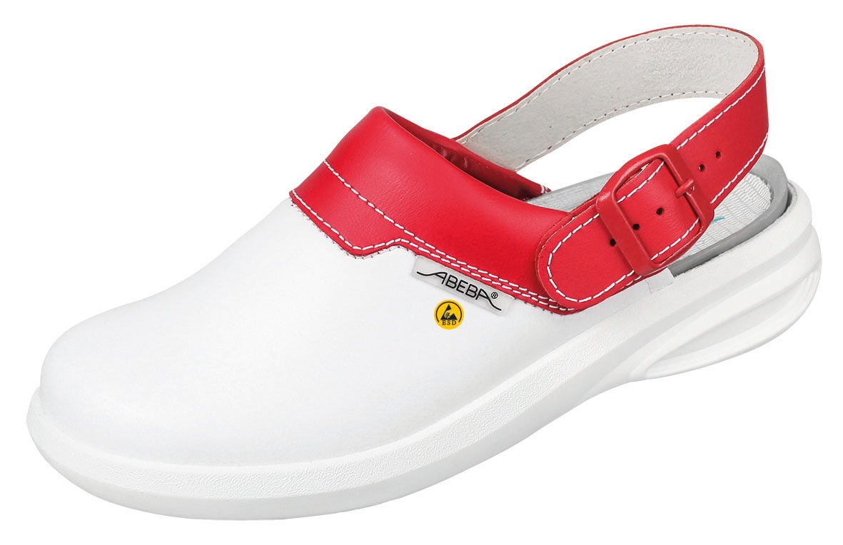 ABEBA-Footwear, OB-Damen-Arbeits-Berufs-Clogs, weiß/rot