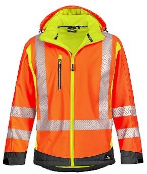 BIG-4-Protect-Warnschutz, Warn-Softshelljacke, Houston, leuchtorange/leuchtgelb/grau