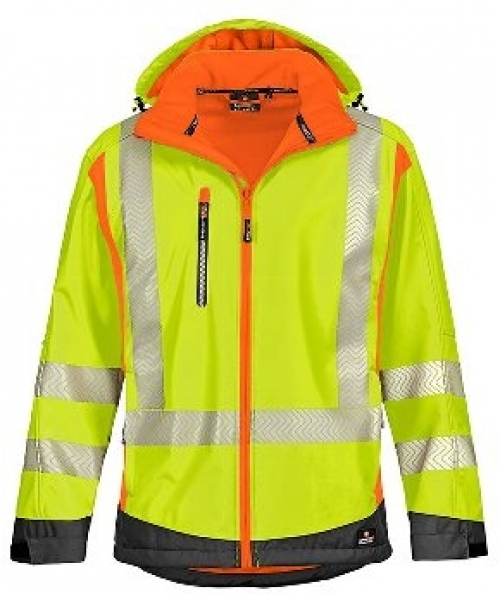 BIG-4-Protect-Warnschutz, Warn-Softshelljacke, Houston, leuchtgelb/leuchtorange/grau