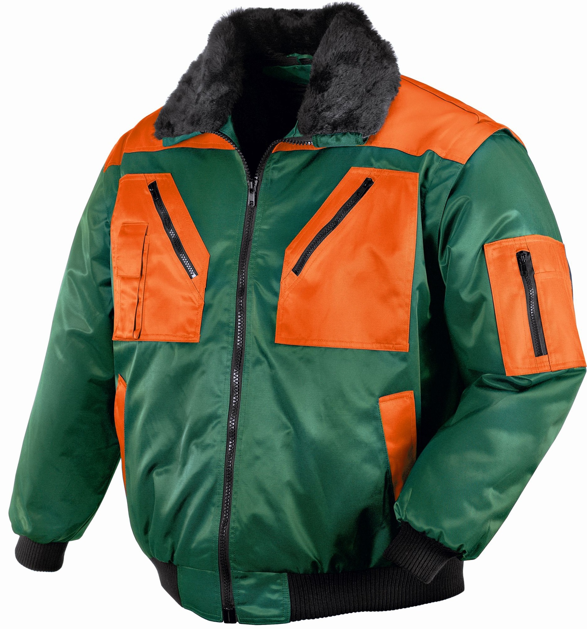 BIG-TEXXOR-Kälteschutz,  Winter-Arbeits-Berufs-Piloten-Jacke, 4-in-1-Pilotenjacke, Oslo, grün/leuchtorange