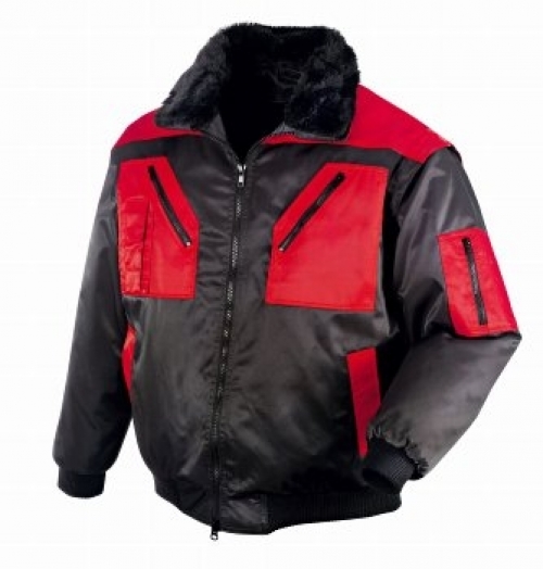 BIG-TEXXOR-Kälteschutz,  Winter-Arbeits-Berufs-Piloten-Jacke, 4-in-1-Pilotenjacke, Oslo, schwarz/rot