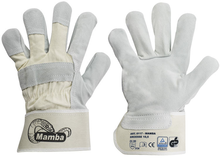 F-STRONGHAND, Rindspaltleder-Arbeits-Handschuhe MAMBA, weiß, VE = 12 Paar