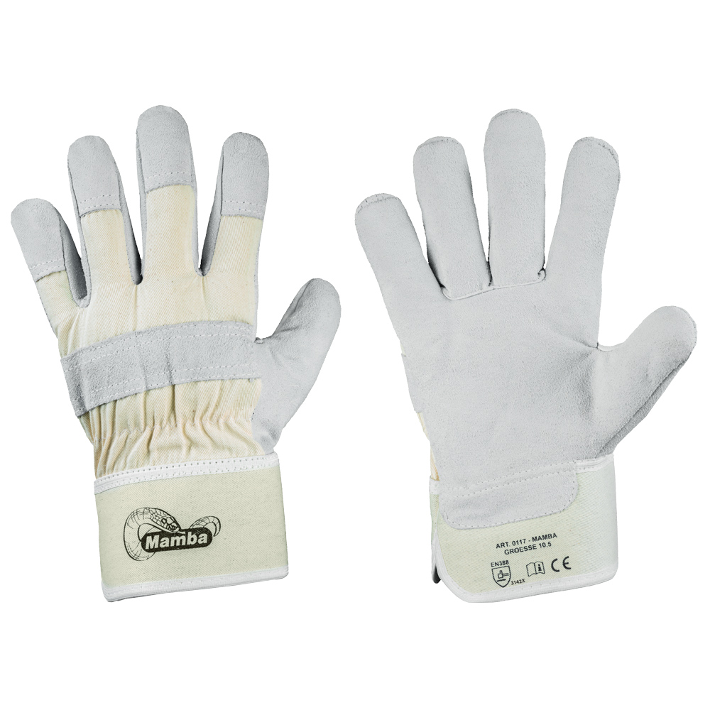 F-STRONGHAND-Handschutz, Rindspaltleder, Arbeitshandschuhe, *MANBA*, Pkg.a`12