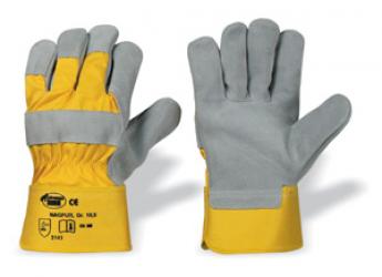 F-STRONGHAND, Rindspaltleder-Arbeits-Handschuhe NAGPUR, gelb/grau, VE = 12 Paar