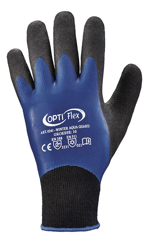 F-OPTIFLEX-Latex-Arbeitshandschuhe, *WINTER AQUA GUARD*, VE: 60 Paar, schwarz/blau