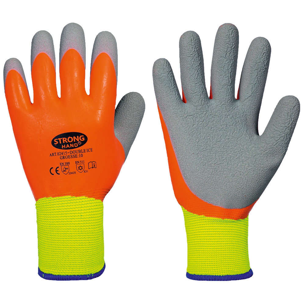 F-STRONGHAND-Handschutz, Latex, Arbeitshandschuhe, *DOUBLE ICE*,  Pkg.a`12 , orange/grau