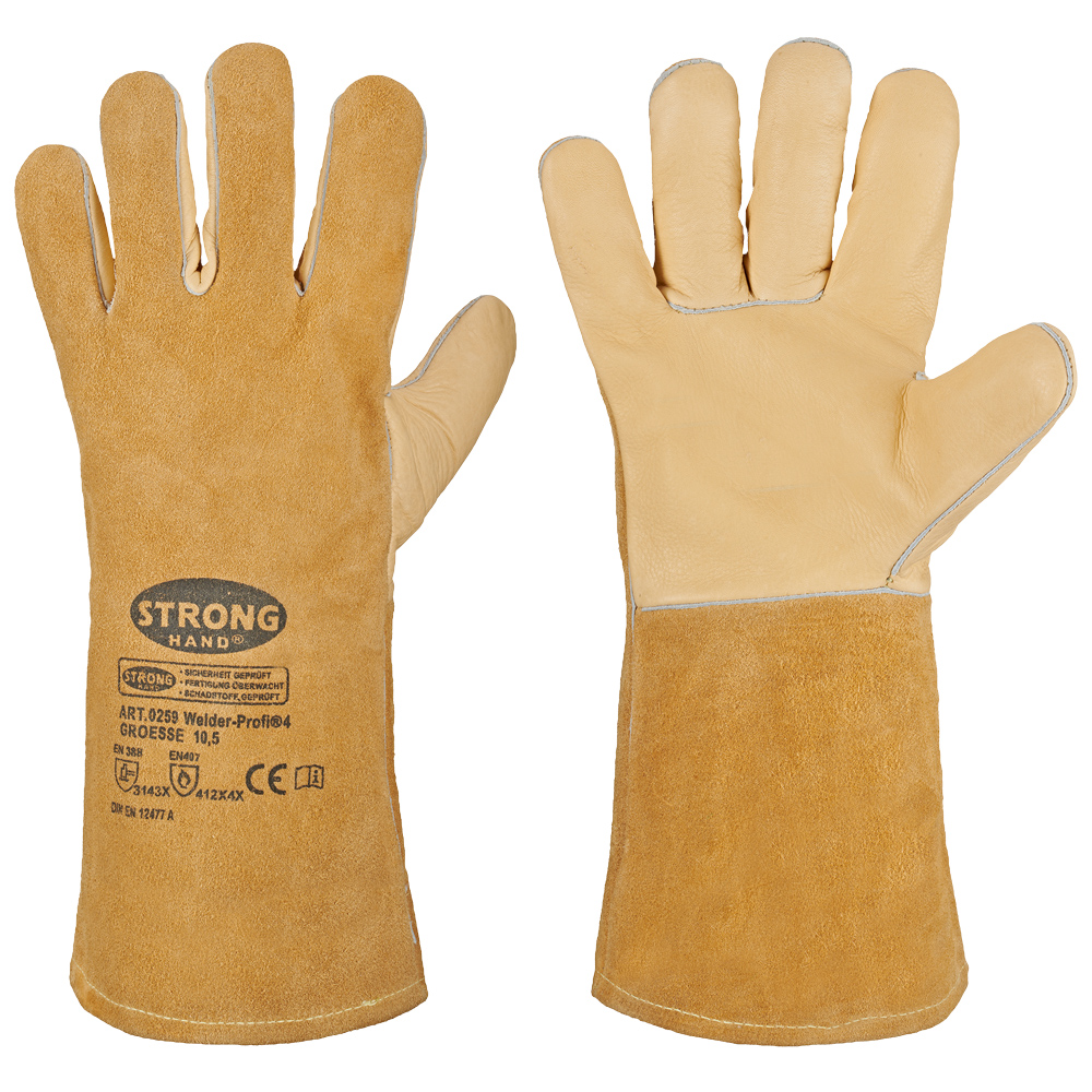 F-STRONGHAND-Handschutz, Schweißer, Rindleder, Arbeitshandschuhe,  *WELDER-PROFI 4*, Pkg.a`12