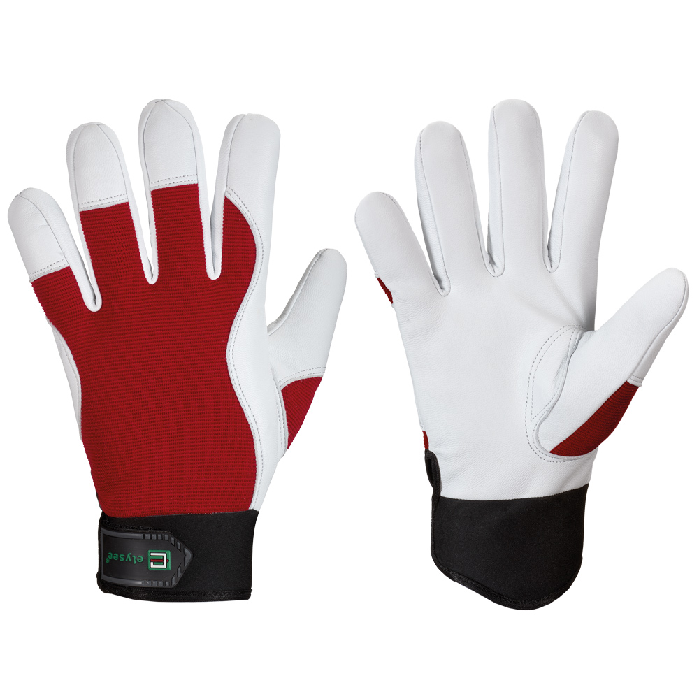F-ELYSEE-Handschutz, Nappaleder, Arbeitshandschuhe *CARVER*,  Pkg.a`12, weiß/rot