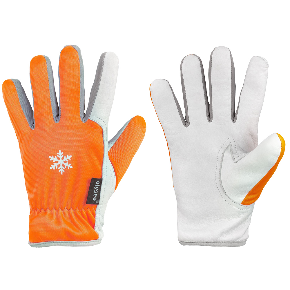 F-ELYSEE-Handschutz, Schafsleder Arbeitshandschuhe, *GROEDN*, orange/grau/silber, Pkg.a`12