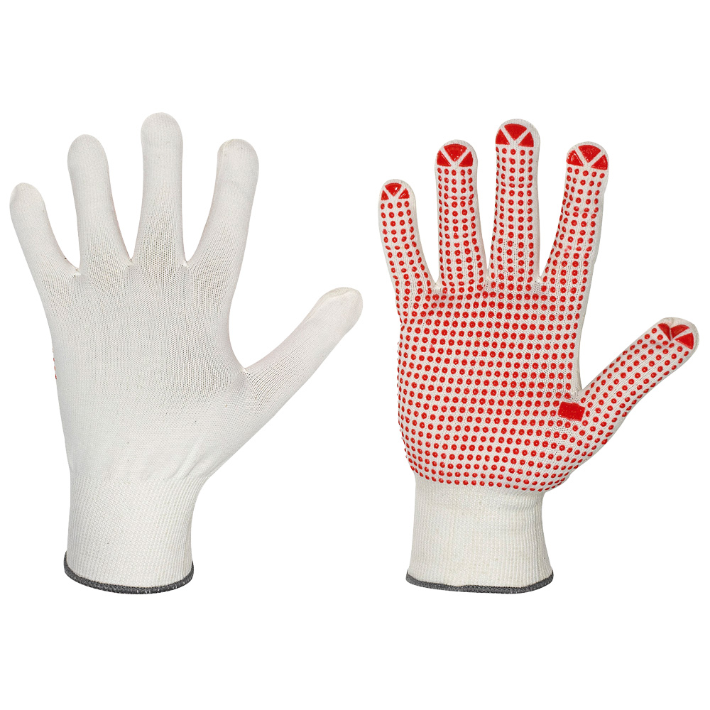 F-STRONGHAND-Handschutz, Strick, mit Noppen, Arbeitshandschuhe, *NINGBO*, Pkg.a`12 , weiß/rot