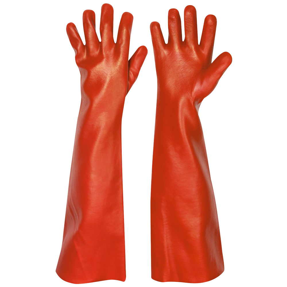 F-F-FELDTMANN-Handschutz, PVC-Arbeitshandschuhe, 60 cm, Trikot-Baumwollfutter, *MEMPHIS*, rot