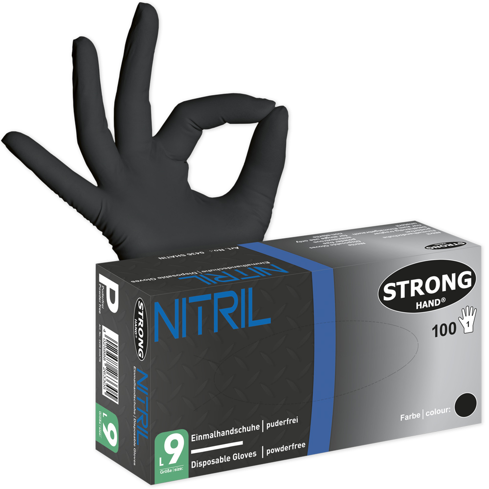 F-STRONGHAND-Einwegschutz,  Nitril, Arbeitshandschuhe, *SHATIN*, VE: 10 Paar, schwarz