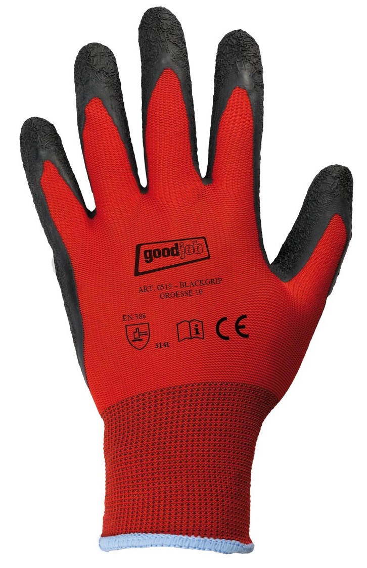 F-GOODJOB, Feinstrick-Arbeits-Handschuhe BLACKGRIP, rot, VE = 12 Paar